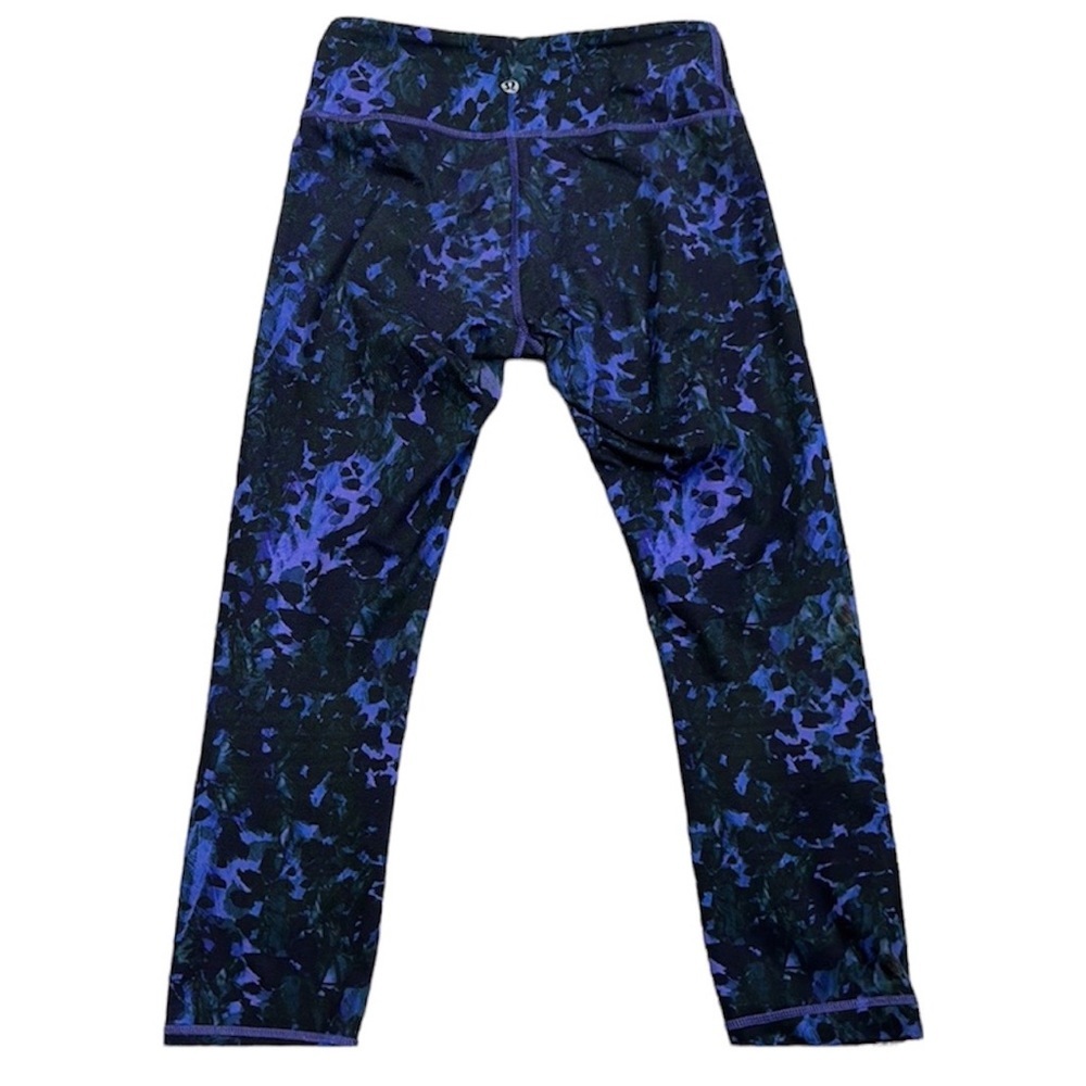 Lululemon blue and dark green printed leggings size 4 workout gym yoga